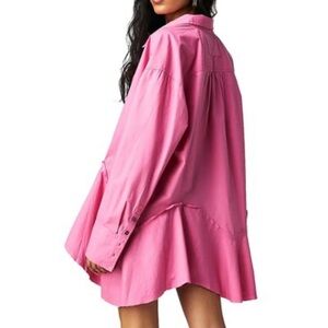 NWT Free People Freya Poplin Pink Oversized Button Front Tunic Size XS
